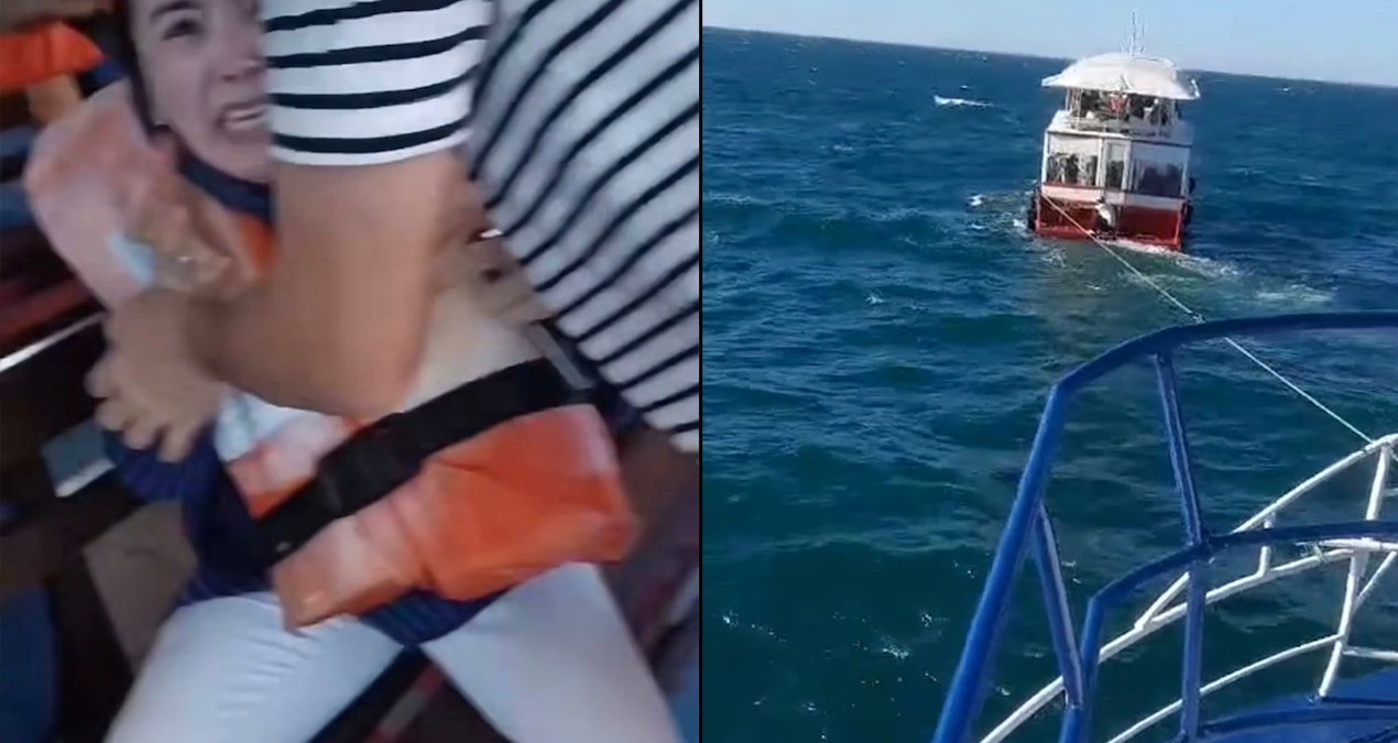 Tekne arıza yaptı, korku dolu anlar kamerada