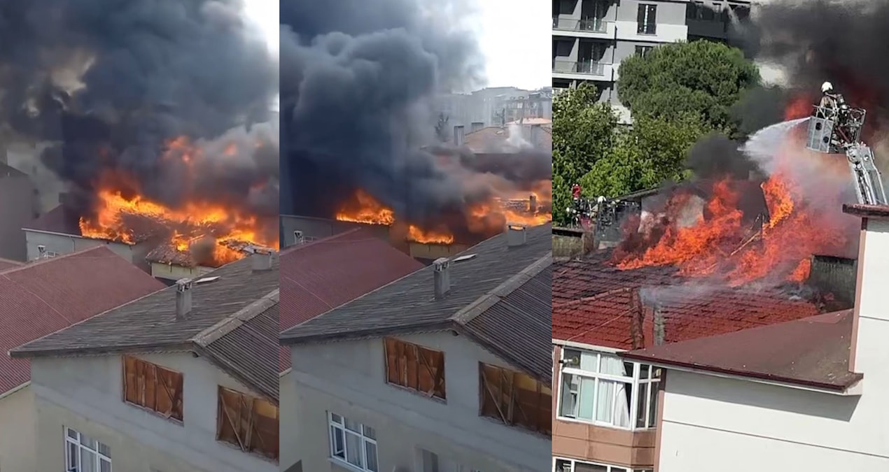 Tuzla’da 4 binanın çatısı alev alev yandı