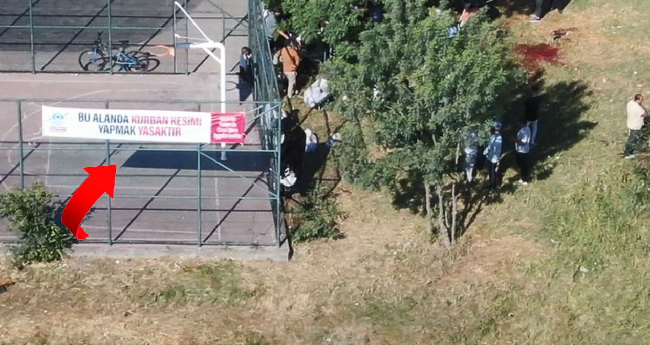 ‘Yasak’ pankartının altında kurban kestiler