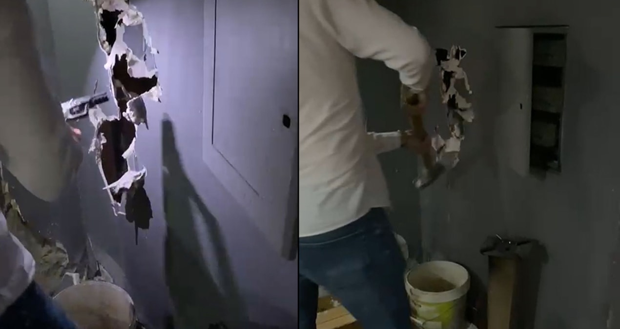 Polis duvarı balyozla kırdı, çıkanlar şoke etti