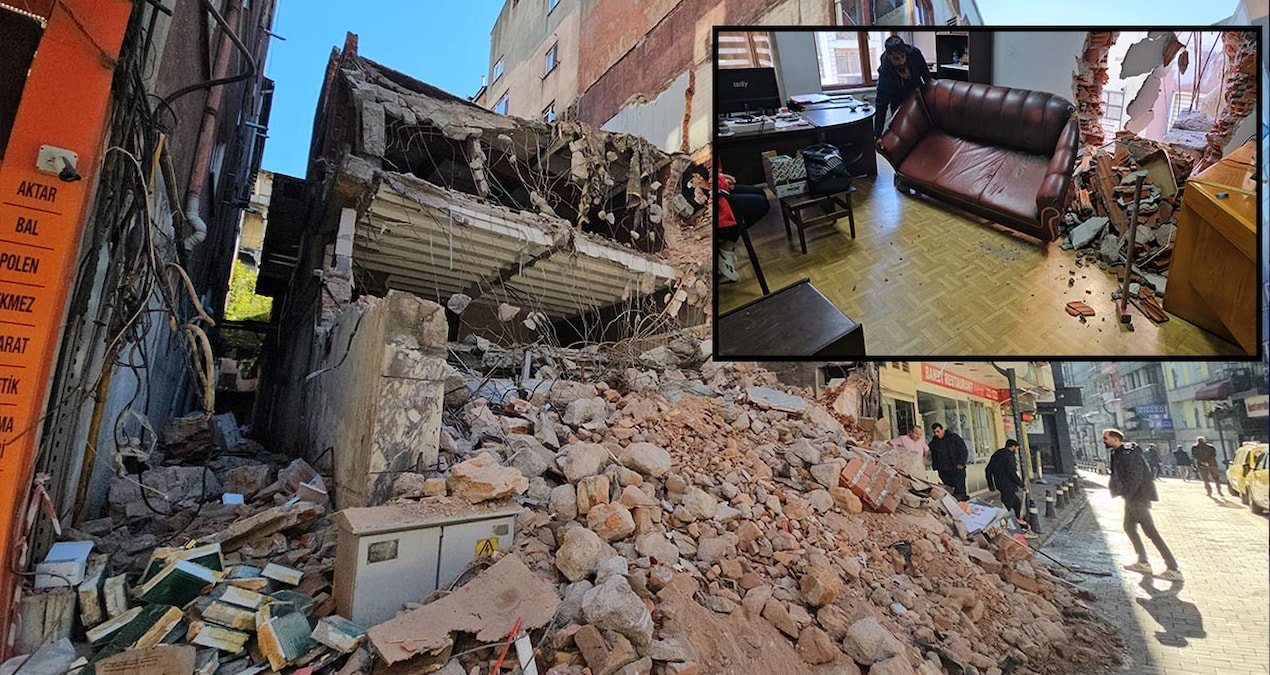 Bina yıkılırken bitişiğindeki iş yerlerinde çökmeler oldu