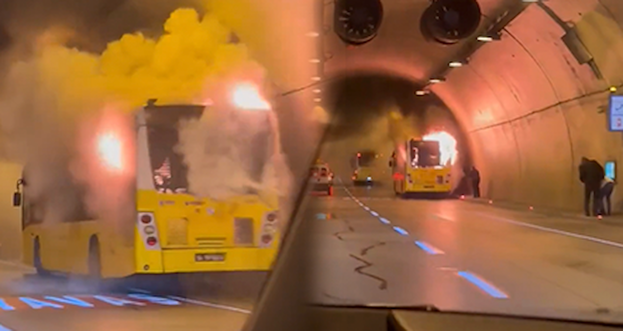 Dolmabahçe Tüneli’nde faciadan dönüldü: İETT otobüsü alev aldı